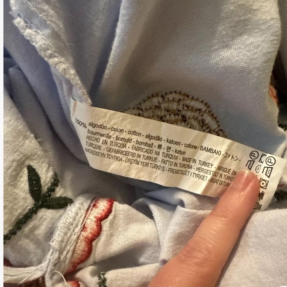 Zara Blue Off Shoulder Floral Embroidered Cotton Dress Boho XS - Picture 10 of 10